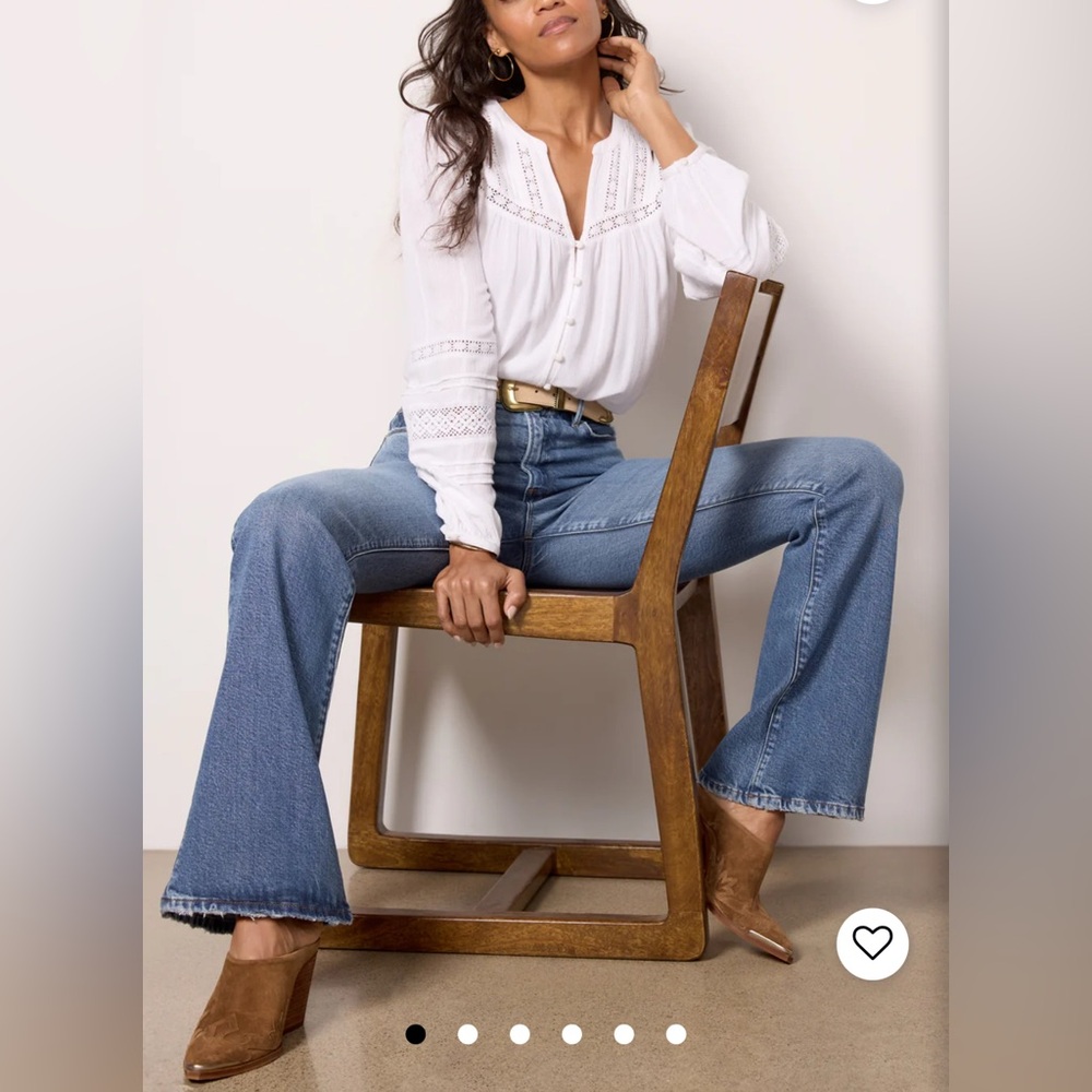 Z Supply White Peasant Blouse with Lace Insets